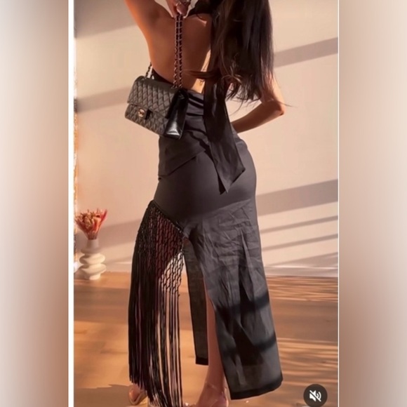 ZARA MAXI SKIRT WITH FRINGES  LININ AND ZARA PURPLE CROP TOP - Picture 6 of 10